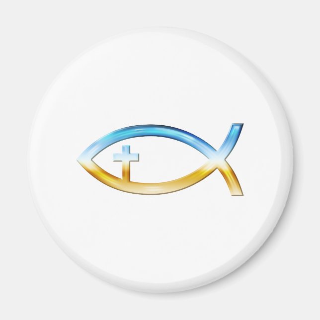 Christian Fish Symbol with Crucifix - Sky & Ground Magnet (Front)