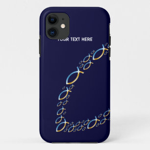 Christian Fish Symbols on blue background iPhone 11 Case