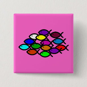 Christian Fish Symbols - Rainbow School - 15 Cm Square Badge