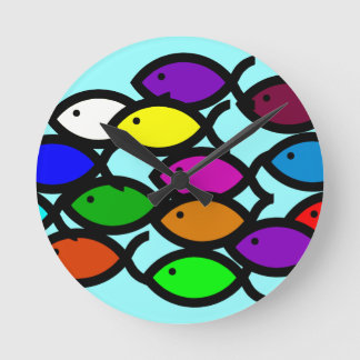 Christian Fish Symbols - Rainbow School - Round Clock