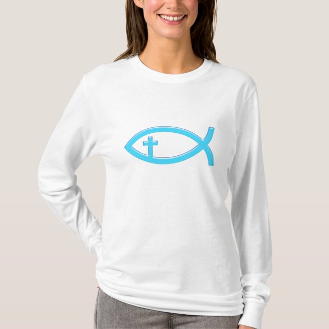 Christian Fish with Crucifix  T-Shirt (Front)