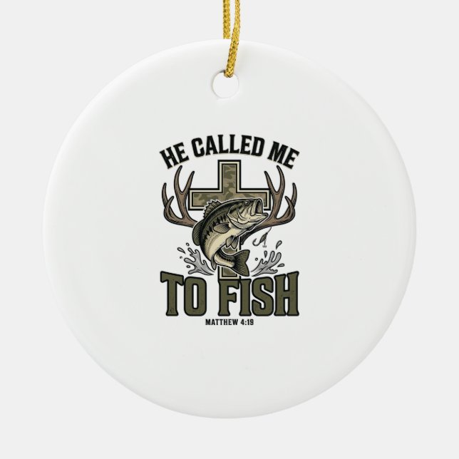 Christian Fishing Design He Called Me to Fish Ceramic Tree Decoration (Front)