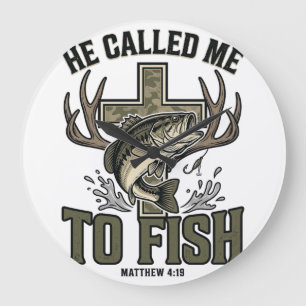 Christian Fishing Design He Called Me to Fish Large Clock