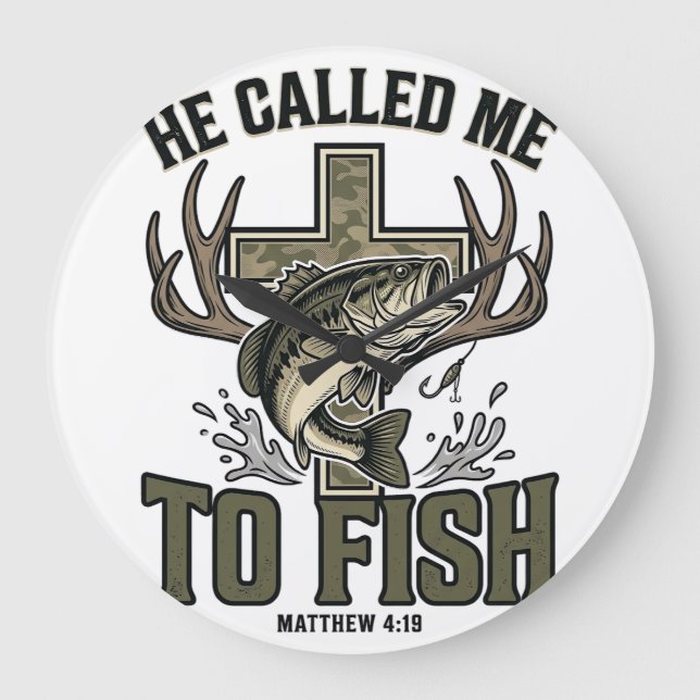 Christian Fishing Design He Called Me to Fish Large Clock (Front)