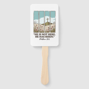 Christian Floral Cross Matthew 28_6 Vintage Hand Fan
