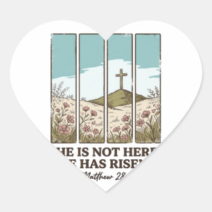 Christian Floral Cross Matthew 28_6 Vintage Heart Sticker