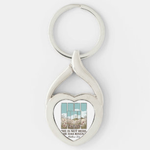 Christian Floral Cross Matthew 28_6 Vintage Key Ring