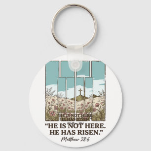 Christian Floral Cross Matthew 28_6 Vintage Key Ring