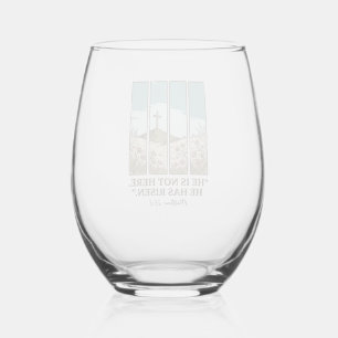 Christian Floral Cross Matthew 28_6 Vintage Stemless Wine Glass