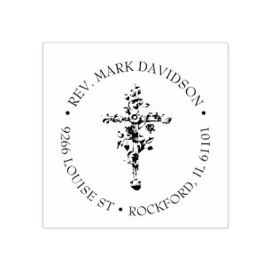 Christian Floral Cross Religious Vintage Rubber Stamp