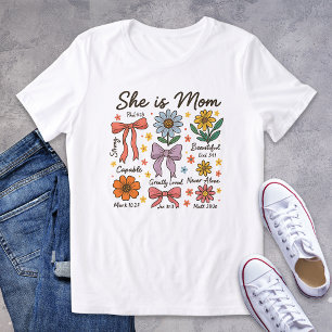 Christian Floral She Is Mum Coquette Bows Tri-Blend Shirt