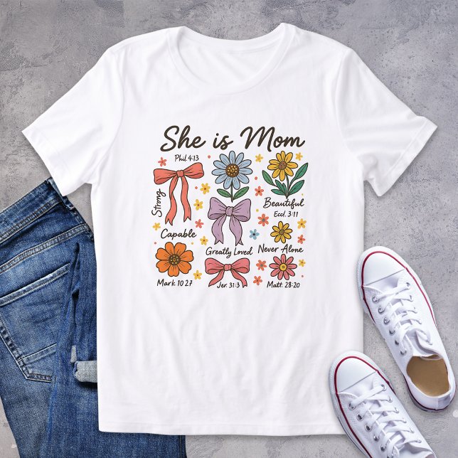 Christian Floral She Is Mum Coquette Bows Tri-Blend Shirt (Creator Uploaded)