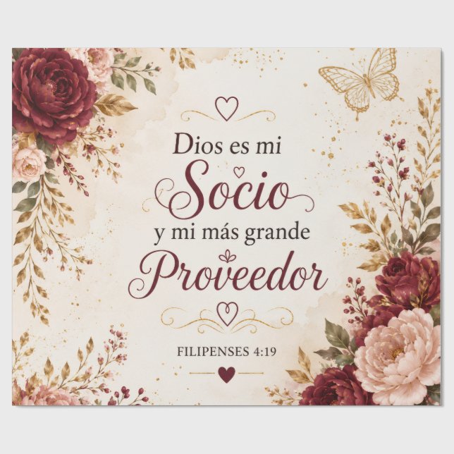 Christian Floral Wrapping Paper | Dios es mi Socio (Flat)
