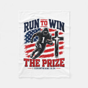 Christian football bible run to win prize men fleece blanket