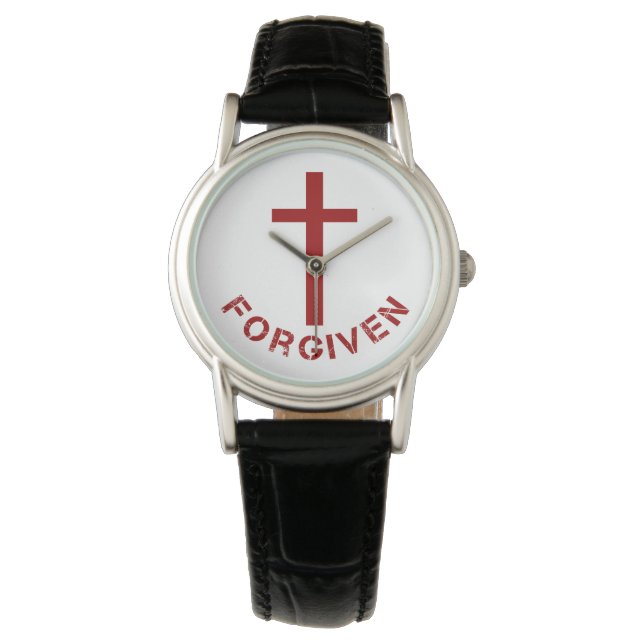 Christian Forgiven Red Cross and Text Design Watch (Front)