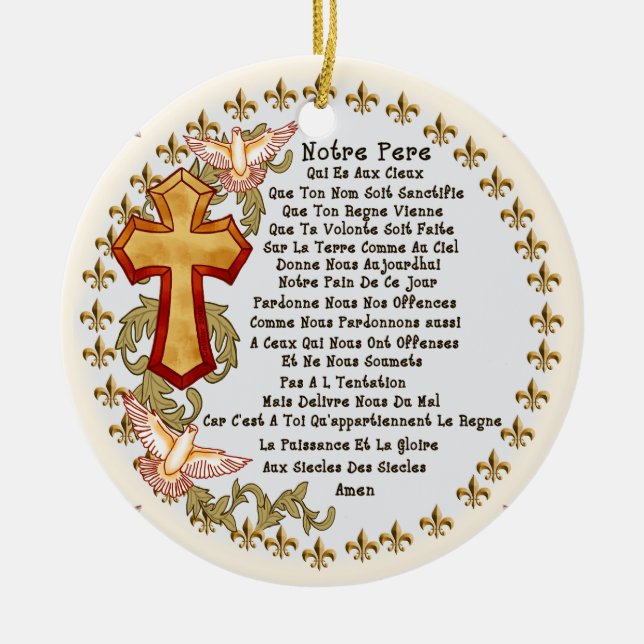 Christian French Lords Prayer  Ceramic Tree Decoration (Front)
