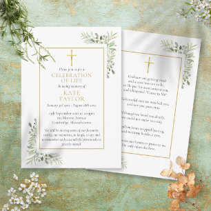 Christian Funeral Memorial Greenery Prayer Cards