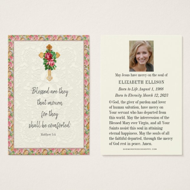 Christian Funeral Memorial Prayer Roses  (Front & Back)