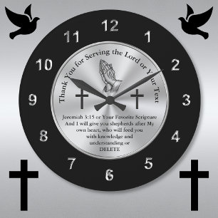 Christian Gifts for Pastors, Jeremiah 3:15 Large Clock