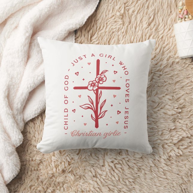 Christian girl Jesus quotes floral preppy red pink Cushion (Blanket)