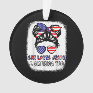 Christian Girl Loves Jesus & America Shirt 4th Jul Ornament