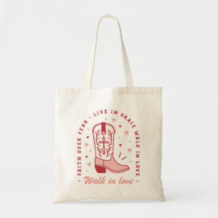Christian girl quotes walk in love pink aesthetic tote bag