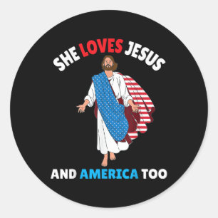 Christian Girl She Loves Jesus &amp; America Too P Classic Round Sticker