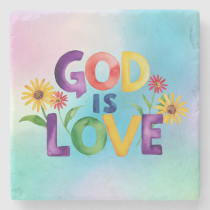  Christian God is Love Colourful Daisy Flowers Quo Stone Coaster