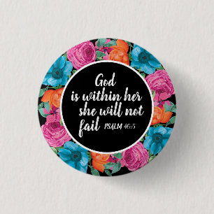 Christian God is Within Her Colourful Floral Black 3 Cm Round Badge