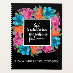 Christian God is Within Her Colourful Floral Black Planner