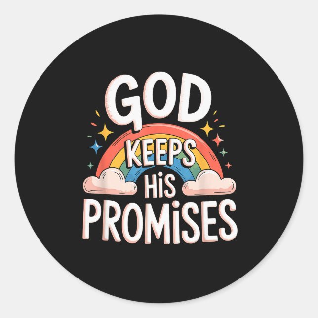 Christian God Keeps His Promises Rainbow Clouds  Classic Round Sticker (Front)