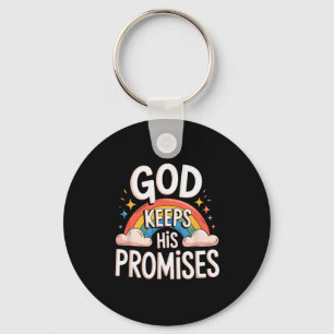 Christian God Keeps His Promises Rainbow Clouds Key Ring