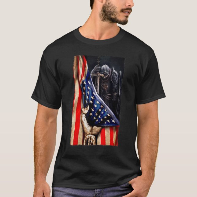 Christian God Of Warrior Of Jesus American Flag Us T-Shirt (Front)