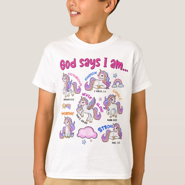 Christian God Says I Am Unicorn Bible Verse Religi T-Shirt (Front)