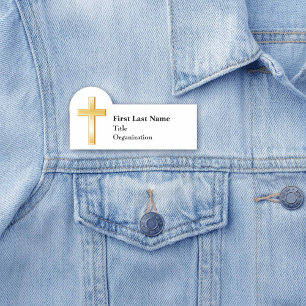 Christian Gold Cross, 3" x 1.5" Shaped Name Tag