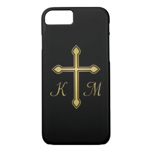 Christian Gold Cross Monogrammed Initials Black Case-Mate iPhone Case
