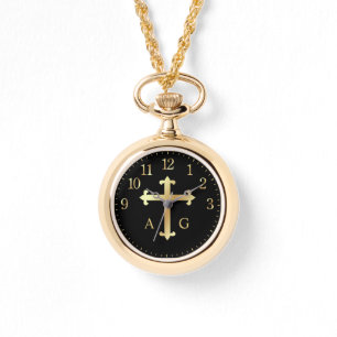 Christian gold cross on with monogram  watch