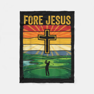 Christian Golf Funny Golfing Fore Jesus Fleece Blanket