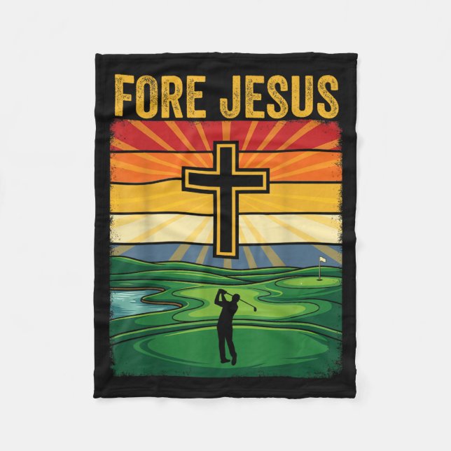Christian Golf Funny Golfing Fore Jesus Fleece Blanket (Front)