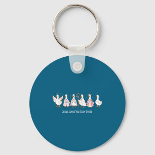 Christian goose jesus loves silly goose religious key ring