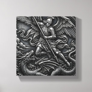 Christian Gothic St Michael Archangel Gunmetal Canvas Print