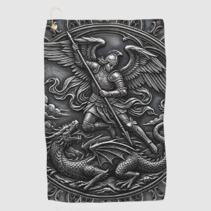 Christian Gothic St Michael Archangel Gunmetal Golf Towel