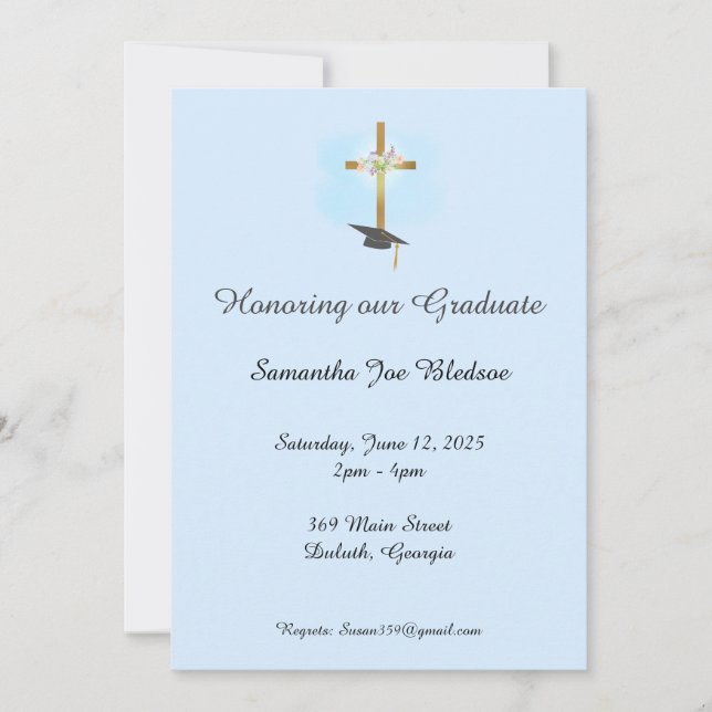 Christian Graduation Announcement with Cross (Front)