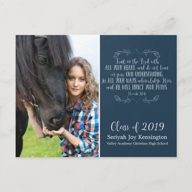Christian Graduation Bible Verse | Rustic Blue Postcard (Front)
