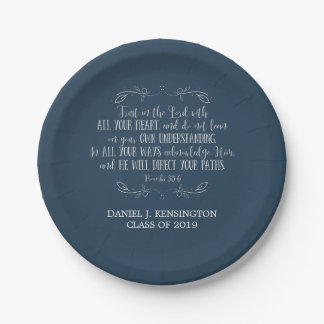 Christian Graduation Bible Verse Typography Blue Paper Plate