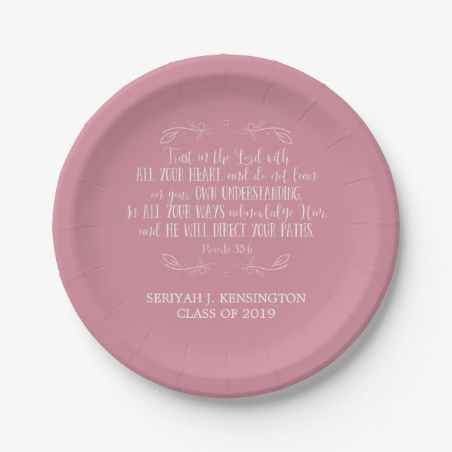 Christian Graduation Bible Verse Typography Pink Paper Plate (Front)