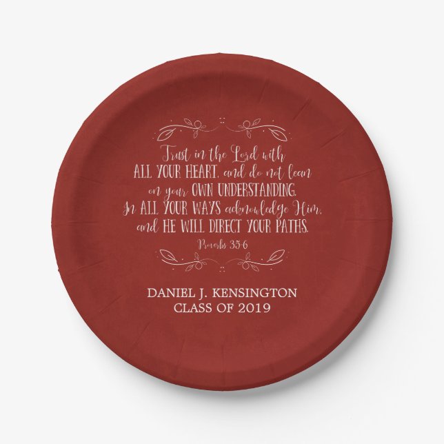Christian Graduation Bible Verse Typography Red Paper Plate (Front)