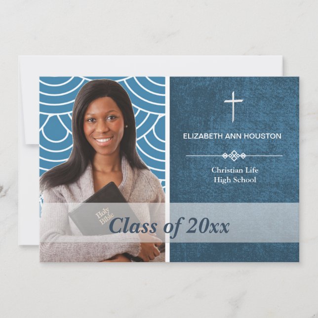 Christian Graduation Photo Announcement Blue (Front)