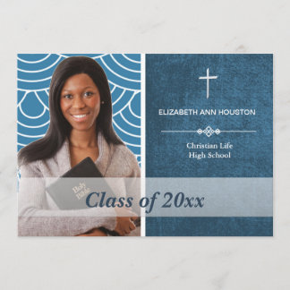 Christian Graduation Photo Announcement Blue