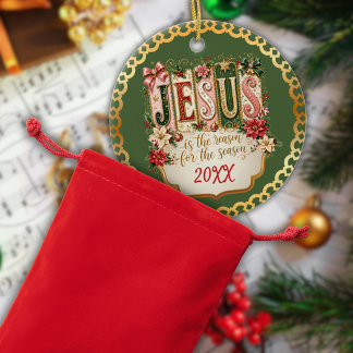 Christian Green Jesus is the Reason for the Season Ceramic Tree Decoration